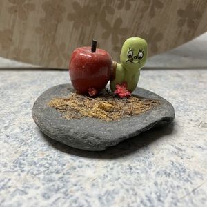Little Worm & Apple Figurine Curio Shelf Trinket
